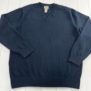 L.L. Bean V-neck Navy Blue Cotton Knit sweater men’s size LT Large Tall